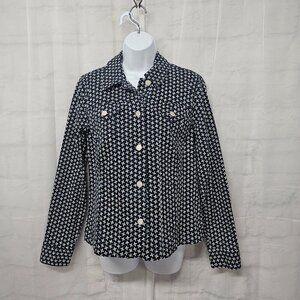 Charter Club Jacket Navy Green Preppy Geometric Retro Casual M